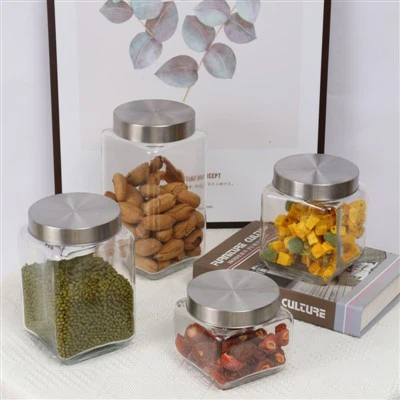 Bocaux en verre carré avec couvercles